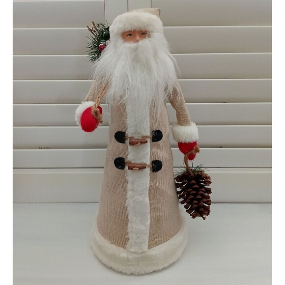Unbranded Other - Christmas Santa Figurine Large 18" Tall Fabric Decor Holding Pinecone & Bag